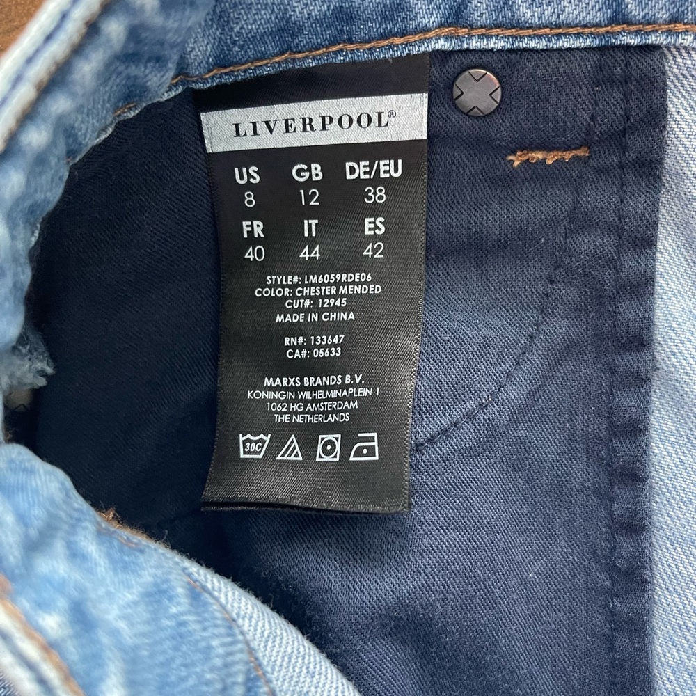 Women’s Liverpool Brand Embroidered Distressed Denim Skirt - Picture 4 of 8